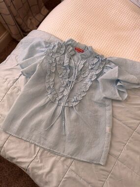 THML Light Blue Ruffled Puff-Sleeve Blouse